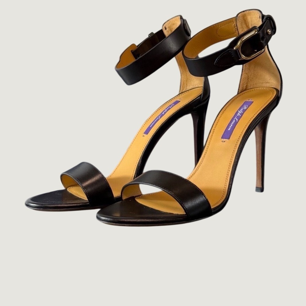 Ralph Lauren Purple Label Colson 40 Black Leather Ankle Strap Stiletto LuxuryNIB
